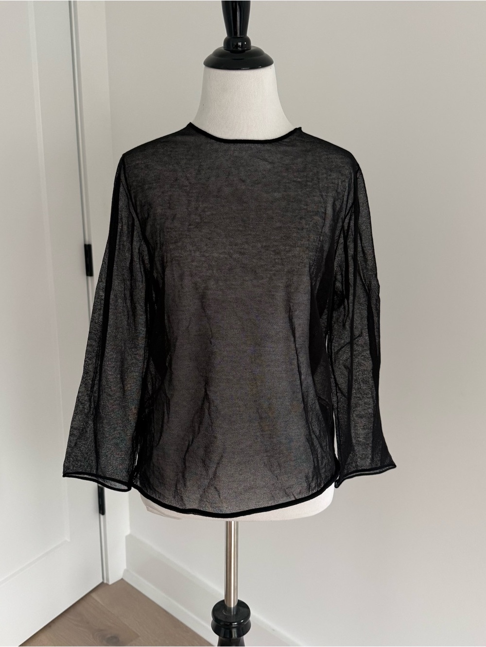 New with Tags! Tory Burch Sheer Black Long-Sleeve Crewneck Top